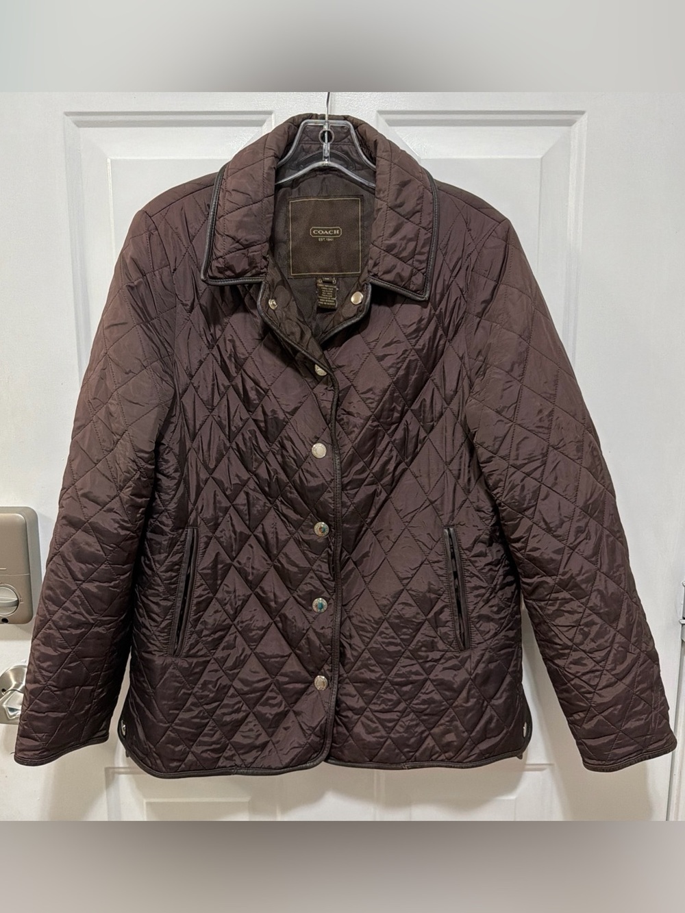 Coach Quilted Brown Diamond-Pattern Puffer Jacket Sz M lined
